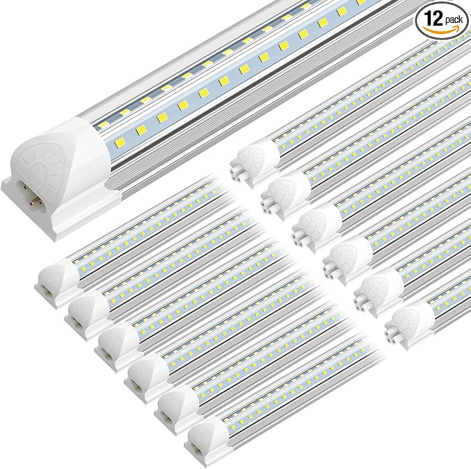 SHOPLED (12-Pack) 4FT LED Shop Light, 45W 6300LM 6000K Cool White, V-Shape | Linkable T8 LED Tube Lights Fixtures, 4 Foot Shop Lights for Workbench Garage Workshop Warehouse, Plug and Play, ETL Listed