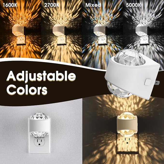 Night Light Plug into Wall, Color Changing Night Light for Kids | 3CCT Diamond Design Projector Nightlight, Dusk to Dawn Sensor for Nursery Bathroom Bedroom Gaming Room Decor Gift