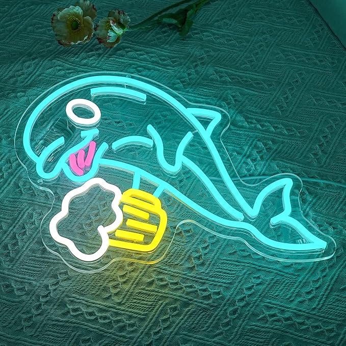 Dolphin Beer Neon Sign for Wall Decor, USB Powered Bar Neon Light, Dolphin Beer Led Light Sign for Bar, Bedroom, Man Cave, Business, Game Room