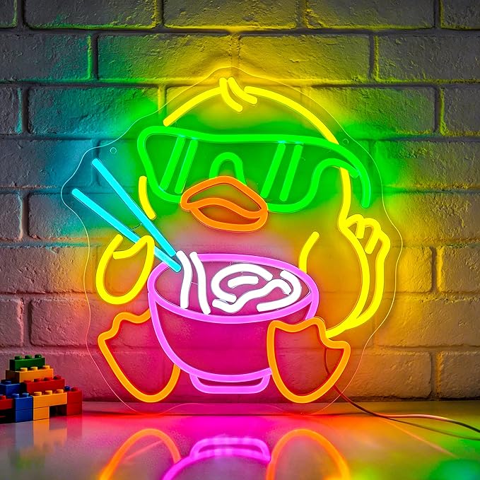 Duck Ramen Neon Sign Led Sign Neon Signs for Wall Decor Neon Light | Duck Led Lights Up Sign, Dimmable, Yellow Room Decor, Boys Girls Gift, Party, Ramen Restaurant Wall Decor, 5V USB Powered