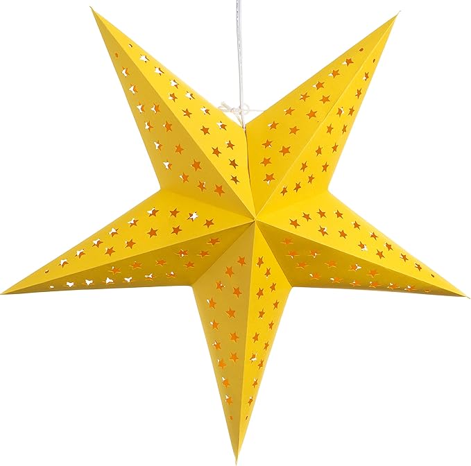 Solid Yellow Paper Star Lantern with 12 Foot Power Cord Included