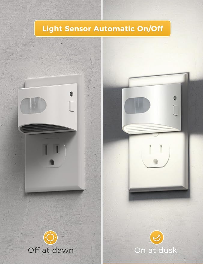 L LOHAS LED Motion Sensor Night Light, Night Lights Plug into Wall, 2 Pack | Plug in Night Light with 30-100lm Adjustable Brightness, White Housing 5000K Daylight White