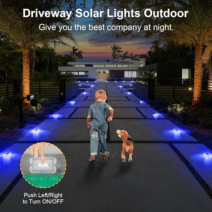 T-SUN Solar Deck Lights Outdoor Waterproof, Deck Lights Solar Powered, Driveway Marker Light for Fence Front Door, Step, Stair, Garden, Sidewalk, Pathway, Dock Porch, Backyard (Blue, 12 Packs)