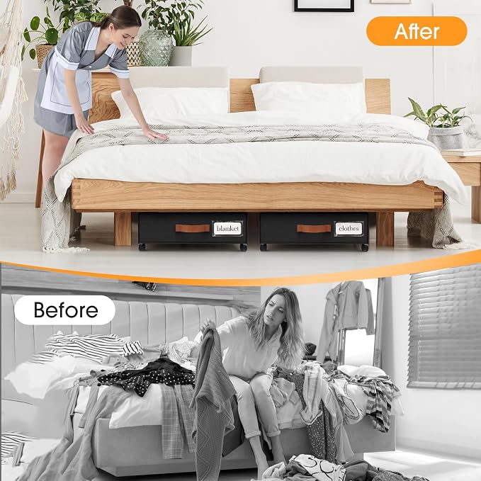 Under Bed Storage with Wheels 2Pack Storage Containers with Clear Window | Under Bed Drawers Rolling Under Bed Storage for Clothes,Shoes, Blankets (30.71 x 16.93 x 6.69 in, Black)