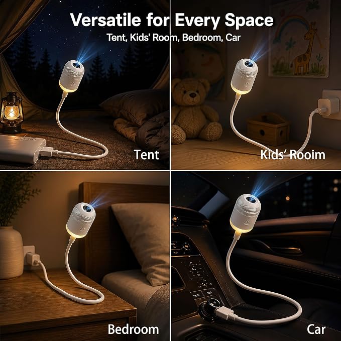 2-in-1 Galaxy Projector Night Light, USB LED Starry Sky Projector | 360 Rotation, Adjustable Brightness Films, for Bedroom Ceiling Room Car Decor