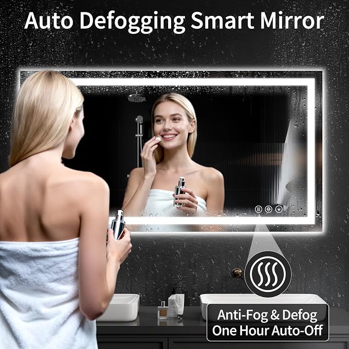 LED Bathroom Mirrors 28"x48" Bathroom Mirror with Lights for Wall, Backlit + Front Lit, 3 Colors, Anti-Fog, Dimmable Brightness for Vanity,Bathroom, Entryway, Living Room