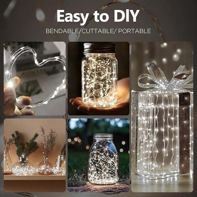 Fairy Lights Battery Operated String Lights 16.4ft 50LED Flashing and Constant Light Waterproof Silver Wire for Christmas DIY Party Wedding Decoration (White, 2 Pack)