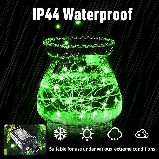 2 Pack 33Ft 100 LED Green St Patricks Day Fairy Lights, Plug in Mini String Lights with 16 Lighting Modes, Waterproof Twinkle Firefly Lights for Indoor Outdoor Tree Garden Party Decoration
