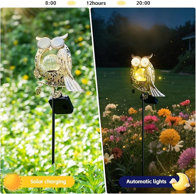 SRNPMIU Solar Lights Outdoor Decor, Solar Owl Yard Decorations Outdoor | Garden Decorative, IP65 Waterproof, Gifts for Women Mom, for Yard Patio Lawn Pathway Landscape