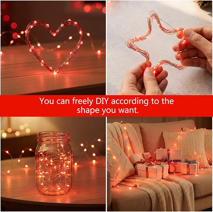 Macarrie 3 Pcs Red Fairy Lights USB Powered 16 ft 50 LED String Lights Plug in for Indoor Outdoor Bedroom DIY Party Wedding Home Festival Tree Garden Xmas Decoration