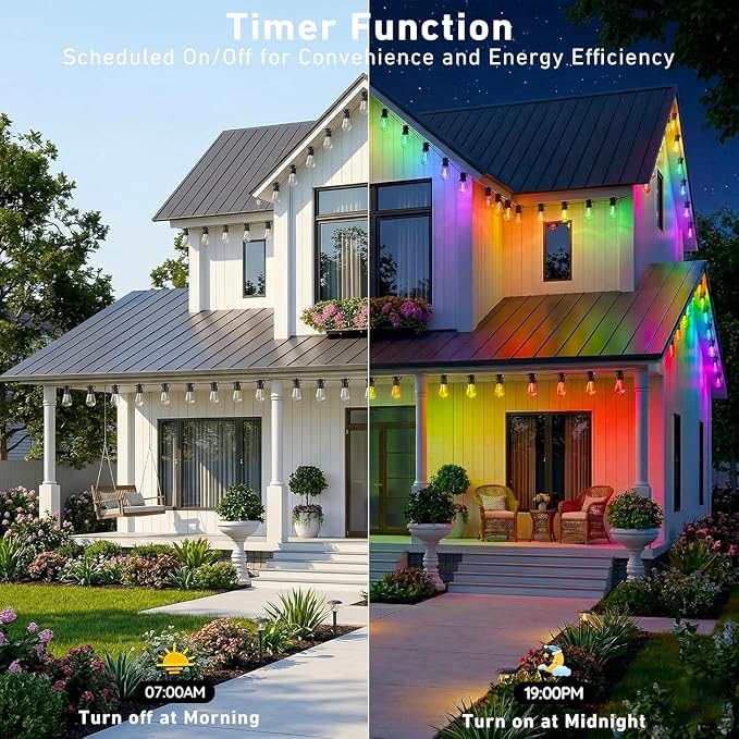 Outdoor String Lights,400FT Smart RGB+IC Patio Lights with Shatterproof LED Bulbs ,Outside Light Dimmable Patio for Decor DIY IP67 Waterproof ,Courtyard, garden,Holiday,LED lights more Scene Modes