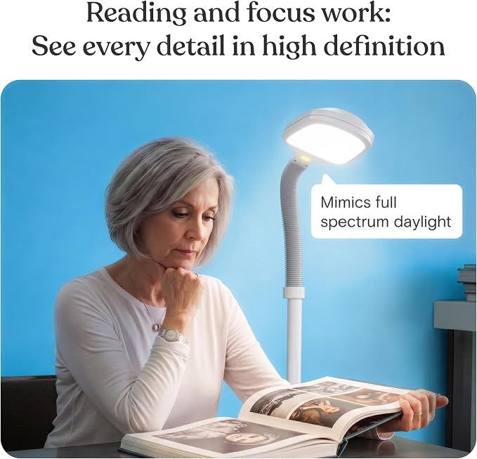 Brightech Litespan - Bright LED Floor Reading Lamp for Over Chair Crafts and Reading, Estheticians' Light for Lash Extensions, Adjustable Standing Lamp for Living Room, Bedroom, Office - White