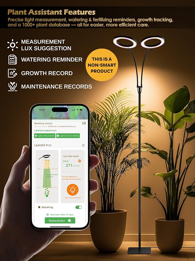 48W Grow Lights for Indoor Plants, Full Spectrum LED Plant Light with Stand | Dimmable, 3 Lighting Modes, 23"-79" Adjustable Height, Plant Growing Lamp with 3/9/12/16H Timer, Black Dual Heads Floor Lamp