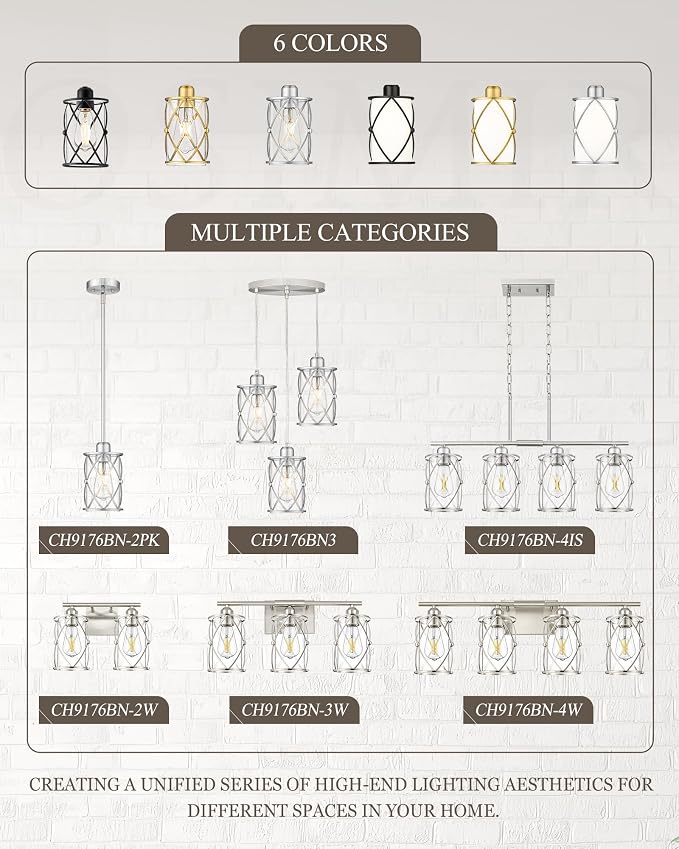 6-Light Brushed Nickel Bathroom Light Fixtures Over Mirror, 42" UL-Listed Modern Wall Sconce Lights with Clear Glass and Metal Cage for Bath, Hardwire E26, CH9176BN-6W