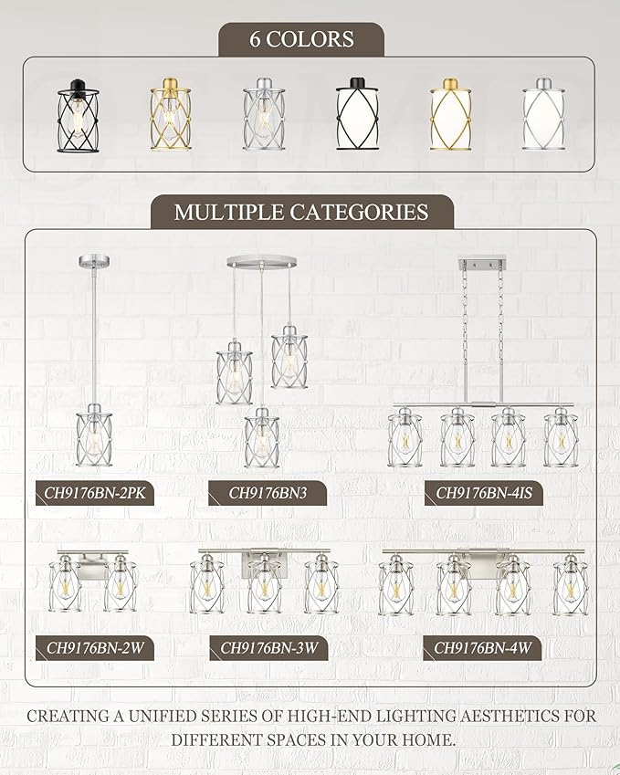 5-Light Brushed Nickel Bathroom Light Fixtures Over Mirror, 38" UL-Listed Modern Wall Sconce Lights with Clear Glass and Metal Cage for Bath, Hardwire E26, CH9176BN-5W