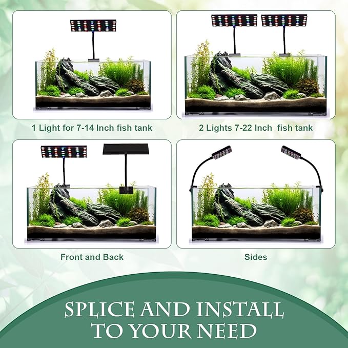 2 Pack Fish Tank Light Clip on LED Aquarium Light 12w 42 LEDs Assemble Aquarium Lamp with White Blue Red Green, 7-14 Inch for 7-22 Inch Planted Tank