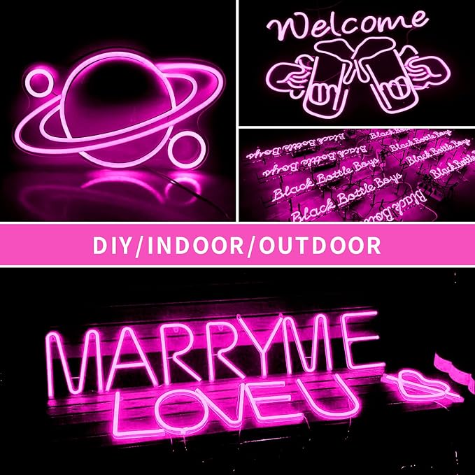 LED Neon Light Strip 16.4FT/5M- Bright, Non-Glaring & Waterproof Neon Rope Lights for Indoor & Outdoor Decor,【Power Adapter Included】 Pink,neon led Strip Lights
