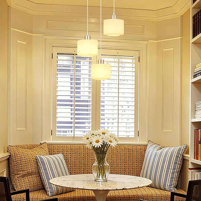 Brushed Nickel Dining Room Chandelier Light Fixture, 3-Light Pendant Lighting with Milk Glass, Modern Kitchen Island Cluster Hanging Pendant Lights for Kitchen Dining Room, OS-YQ8153-3BNW