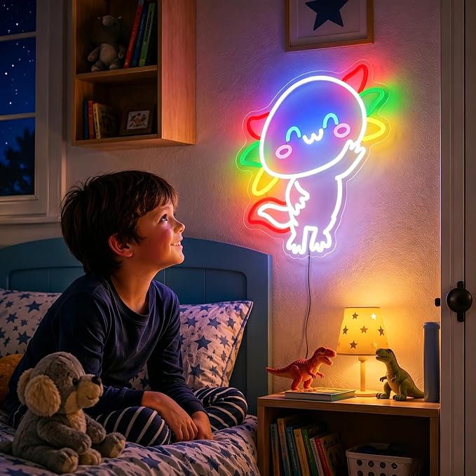 Axolotl Neon Sign Led Sign Neon Signs for Wall Decor Neon Lights | Salamander Led Light Up Sign, White Game Room Decor, Boys Girls Gift, Party, Wall Decor, 5V USB Powered