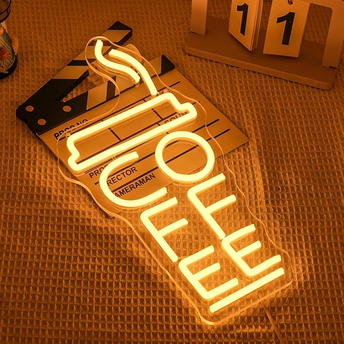 Coffee Cup Neon Sign for Wall Decor Cafe Neon Light Coffee Mug Led Signs Warm White Neon Light Up Sign for Cafe Milk Tea Shop Mall Decoration