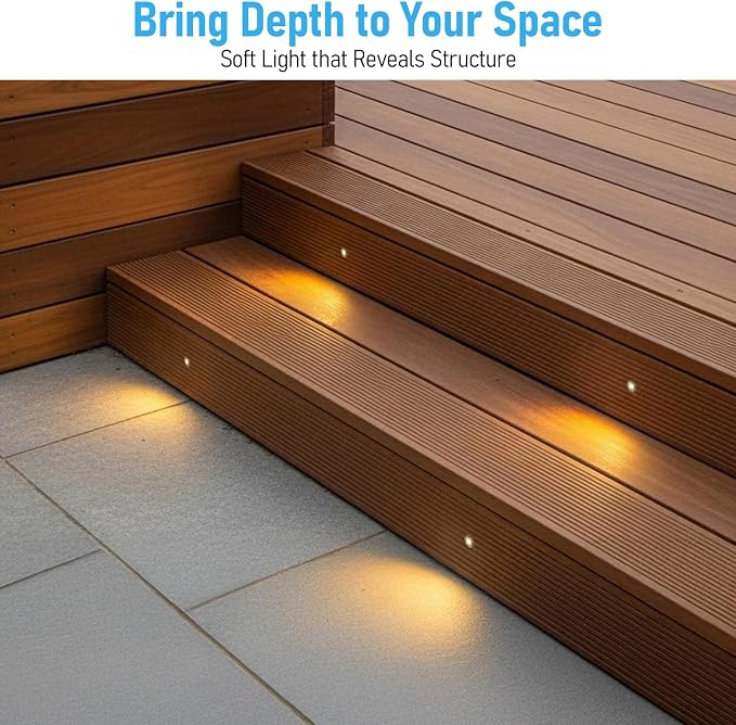 LEONLITE 12-Pack 3000K Recessed Low Voltage Deck Light Flat Square Aperture | 1 Inch, 12-24V AC/DC, CRI90, Landscape LED Step Stair Light, IP67 Waterproof, Stainless Steel Housing, Warm White, Silver