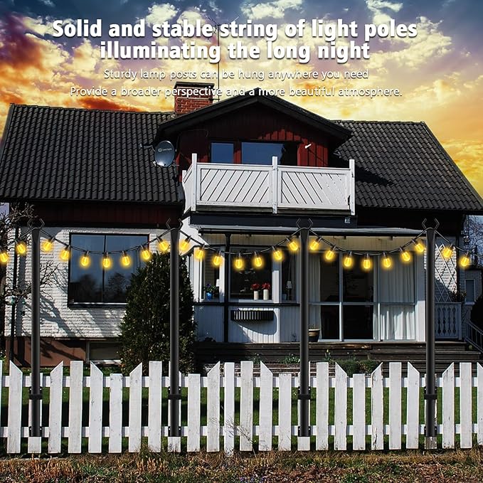 4 Pack String Light Poles,5Ft Metal Poles for Outdoor String Lights,Outdoor Light Poles with Post,Poles/Stand for Outside,Patio,Deck,Backyard,Garden Wedding,Party