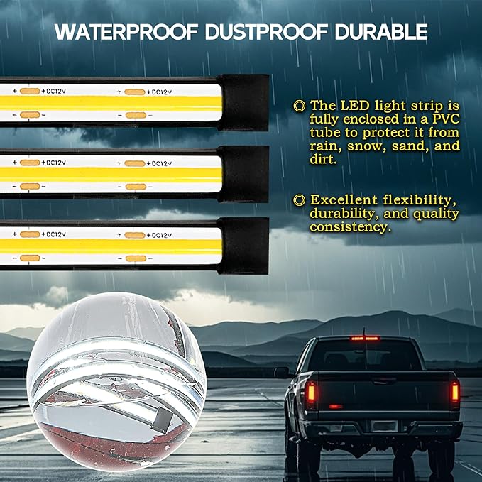 LED Truck Bed Lights, 60 Inches, 3 Pack, COB 2376 LEDs, White 6500K,12V, 41W, IP67, with Switch, 5A Fuse Holder, Easy Install, Ideal for Truck Cargo Lighting, DC5521 Jack