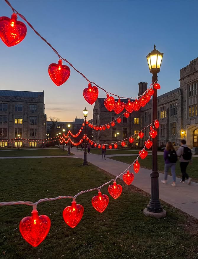 8.5 Ft Heart String Lights, Valentines Day Decorations Lights with 10 LED Glitter Red Heart Lights, Plug in Fairy Heart Shape String Lights for Wedding Anniversary Party Valentine's Day