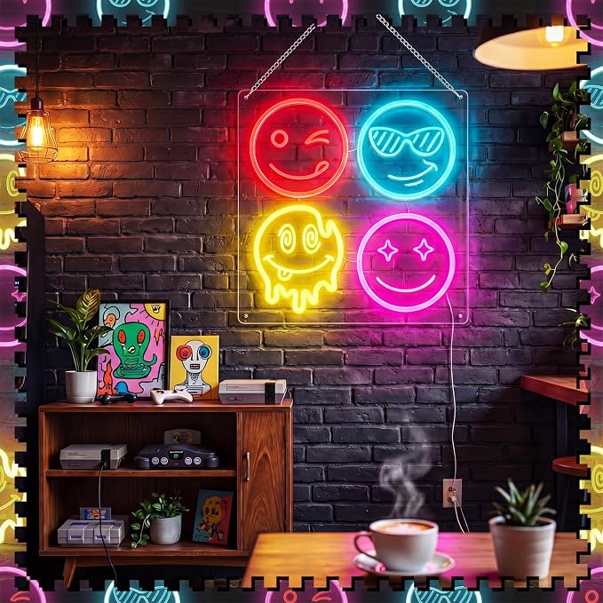 Smile Face Neon Classroom Sign Multicolor Smile Face LED Neon Light for Wall Decor Gifts LED Sign for Classroom Bedroom Party Bar Wedding Art Decoration Gifts