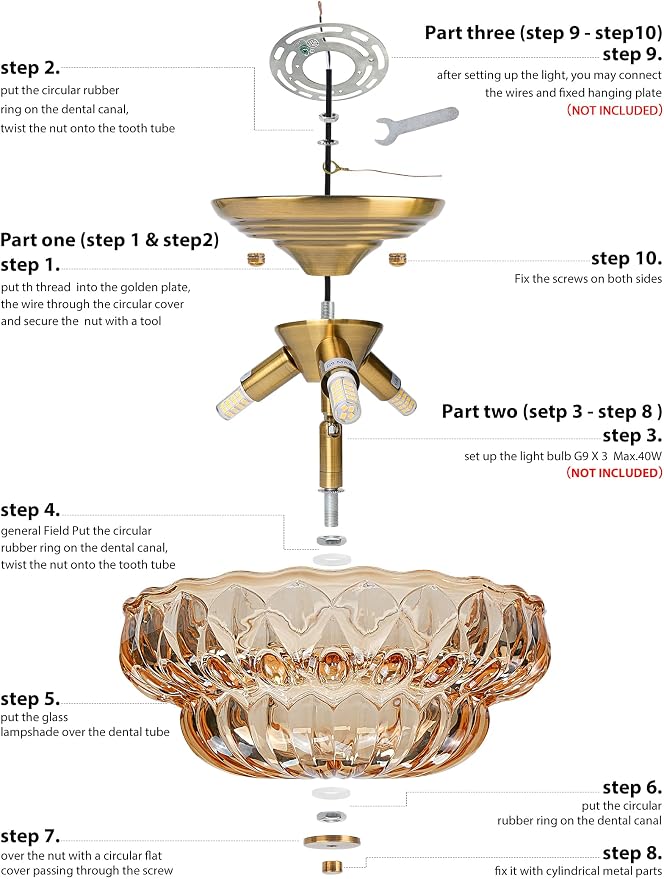 Semi Flush Mount Ceiling Light,Vintage Gold Hallway Lights Fixture | 11IN 3-Bulb Bright Even Light,Amber Glass Close to Ceiling Light for Bathroom, Hallway, Dining Room,Bulb Not Included