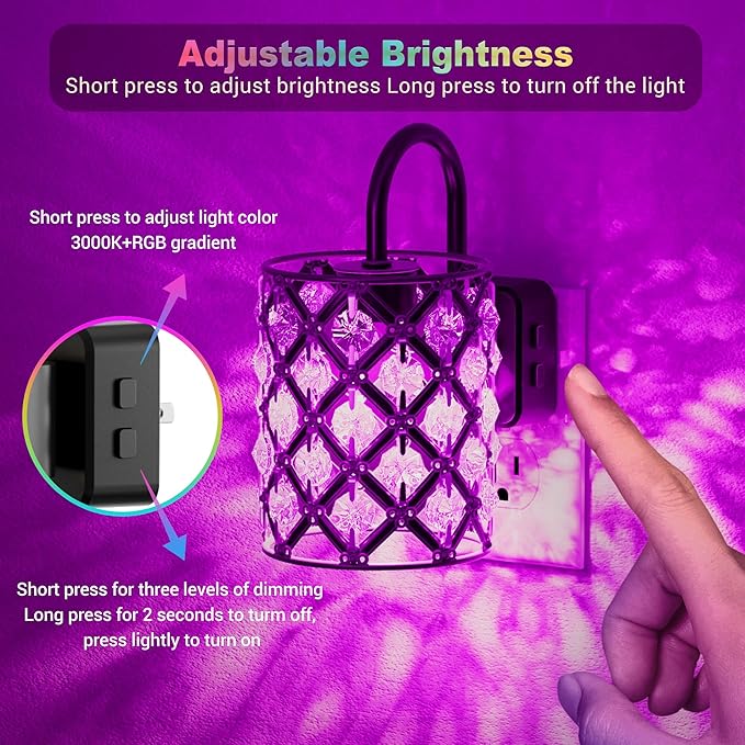 JandCase LED Night Light, Night Lights Plug into Wall, Color Changing Nightlight with Dusk to Dawn Sensor, Crystal Nightlight Plug in Wall for Hallway Bedroom Stairway