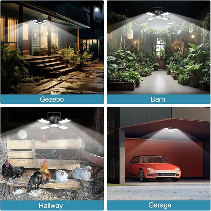 Solar Shed Light Outdoor Indoor, Upgrade 6500K 1200Lumen 174 LEDs Motion Sensor Pendant Light, 120°Adjustable 4+1 Solar Powered Lights Camping Plants Garage Waterproof Remote & Timer