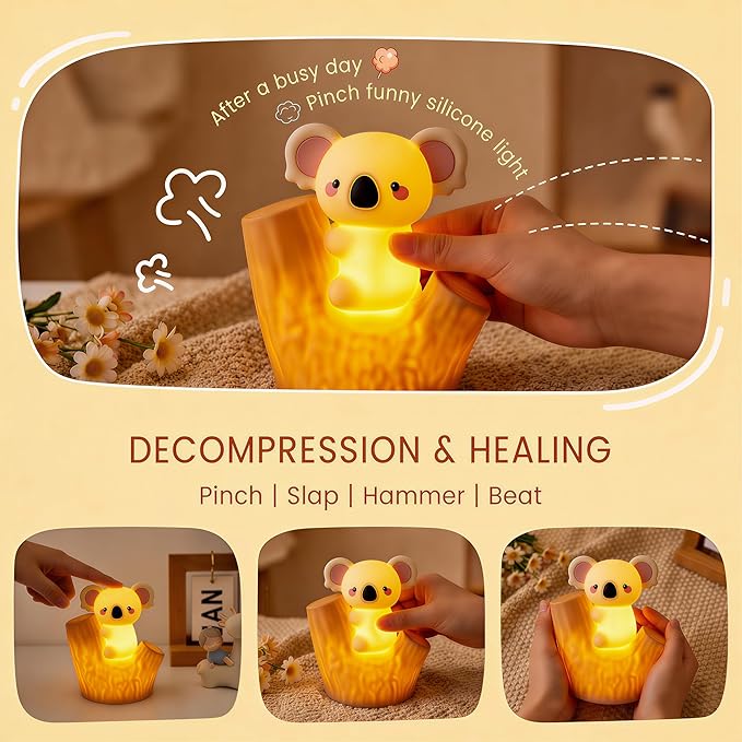 Koala Tap Night Light USB Rechargeable Dimmable Timer RGB Color Changing Silicone Cute Cartoon LED Touch Lamp for Kids Bedroom Nursery Baby Toddler