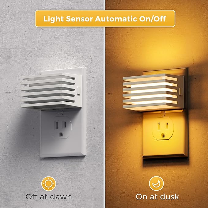 L LOHAS LED Night Lights Plug into Wall, 2 Pack Modern Night Light with Dusk to Dawn Sensor, Dimmable Plug in Night Light, Adjustable Brightness, 2000K Amber for Bedroom Bathroom Hallway