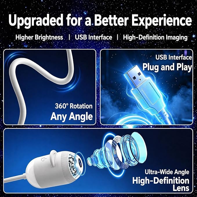 2026 UpgradedHD Smart Dynamic 5D Holographic Night Light Projector, 2-in-1 Galaxy Projector Night Light, USB Star Projector, 360° Adjustable Hd Galaxy and Ocean Projector for Bedroom Ceiling(3 Films)