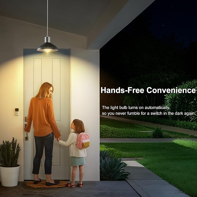 Motion Sensor Light Bulbs, 12W Motion Activated Dusk to Dawn Outdoor Light Bulb (100Watt Equivalent) A19 E26 3000K Warm White for Outdoor Indoor Front Door Porch Garage Basement Hallway, 1 Pack