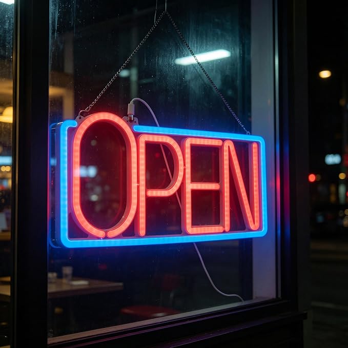 Neon Open Signs for Business, 16.54" X 7.87" Dimmable LED Open Sign, Bright Open Sign for Business for Window Storefronts, Restaurant,Bar, Retail Shops, Salon (Blue+Red)