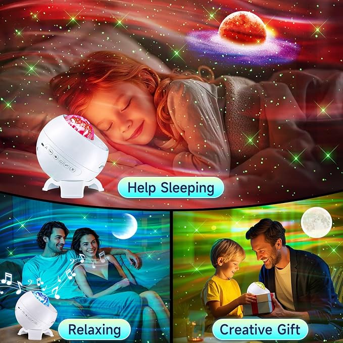 Portable Bluetooth Speaker with Hi-Fi Stereo Sound, Minimalist White Wireless Speaker with Aurora Light Show & 15 Nature Sounds, Outdoor Speaker Bluetooth for Home, Patio, Yoga, Bedroom (White)