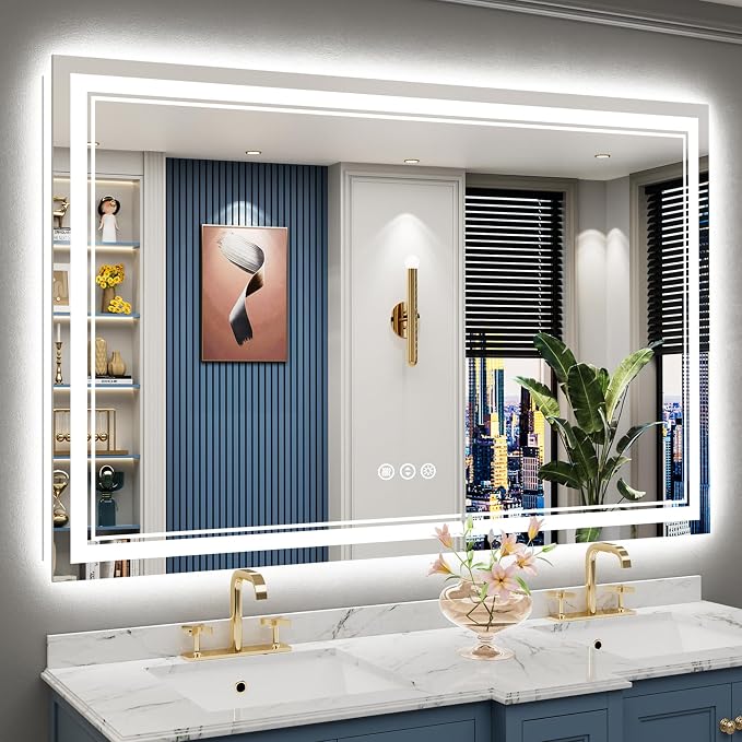 60x40 LED Bathroom Mirror, Backlit & Front Lit Lighted Mirror | Anti-Fog Vanity Mirror with Lights, 3 Color Dimmable, Memory, Shatterproof, Tempered Glass, CRI95, UL Listed, Wall Mounted