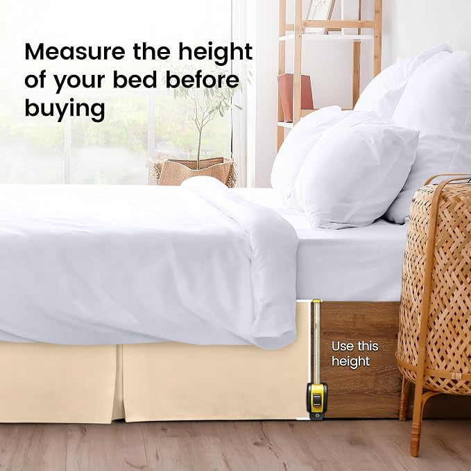 King Bed Skirt, Hides Under-Bed Storage 16 Inch Drop, Pleated, Beige | Easy Fit Design, Shrinkage & Fade Resistant, Hotel Style, Microfiber Durable Fabric, Machine Washable