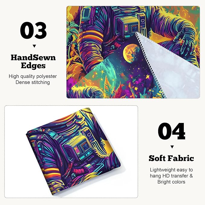 BVBOX Blacklight Space Astronaut Tapestry UV Reactive Galaxy Planet Glow in Dark Tapestries Black Light Poster Neon Wall Hanging Art for bedroom Living Room (Astronaut & Moon-3M)