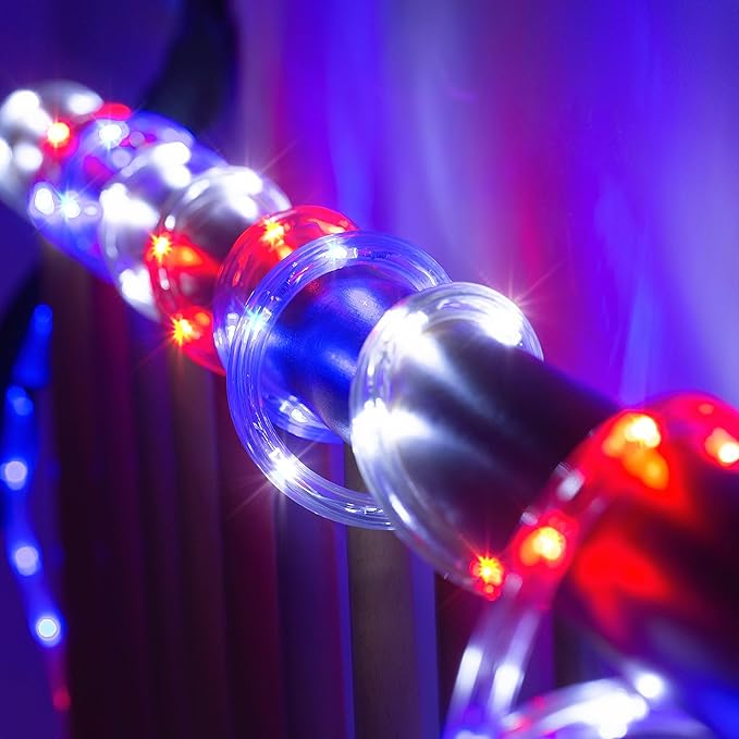 Waterproof LED Rope Lights, Connectable & Flexible with 8 Modes, Outdoor Lighting for Deck, Garden, Pool, Patio & Christmas Decor (Red/Blue/White, 20ft)