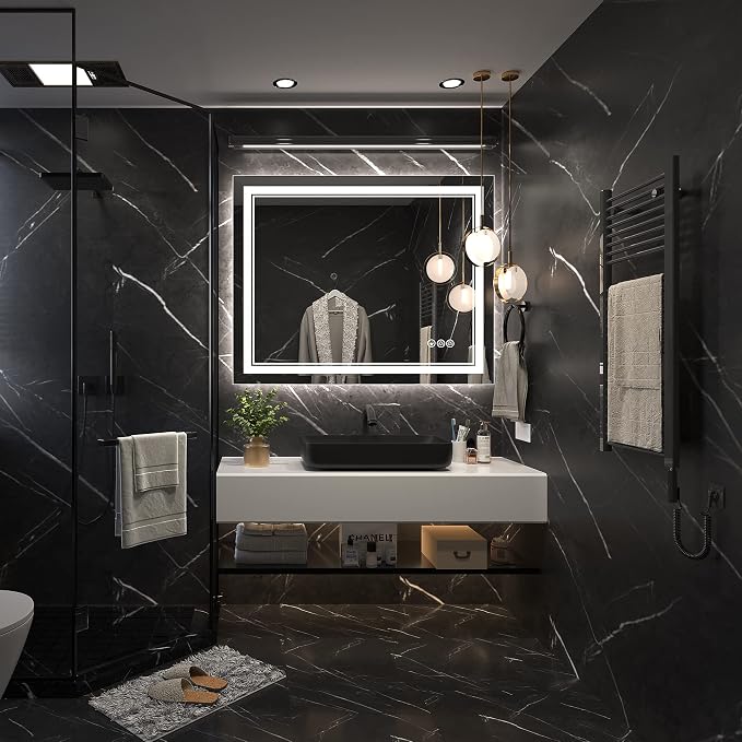 Ratsamee 40x32 Inch Led Mirror for Bathroom with Front Light and Backlit, Bathroom Mirror with Led Lights, Vanity Mirror with Lights for Wall, Anti-Fog, Dimmable, Memory Function, Tempered Glass
