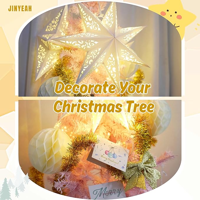 Paper Star Lanterns, Stars Hanging 3Pcs Christmas Paper Lampshade 7 Pointed Star Hanging Decorations for Christmas New Year Wedding Party Birthday decoración navideña 17.71inch