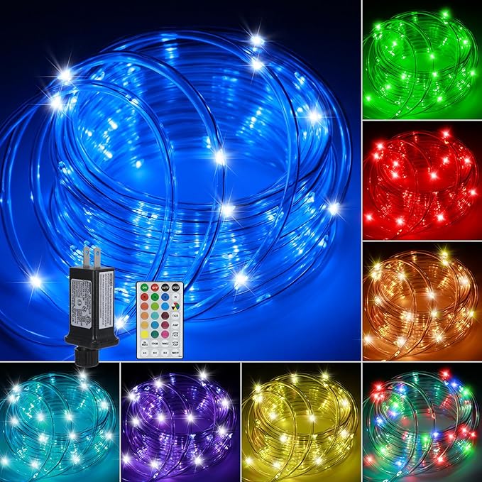 Rope Lights for Outside, 33FT 120LED 18 Colors Changing Outdoor LED String Lights Waterproof Tube Fairy Light with Remote& 8 Modes Trampoline Light for Camping Pool Tree Garden Yard Home Holiday Decor