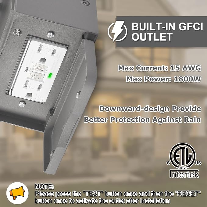 Outdoor Porch Light with GFCI Outlet Built in, Dusk to Dawn Outdoor Lighting with Clear Glass Shade, Waterproof Outdoor Wall Sconce Exterior Lights for House Garage Front Door, Bulb Included(Gray) | Gray Exterior Lighting with Clear Glass Shade, Waterp...