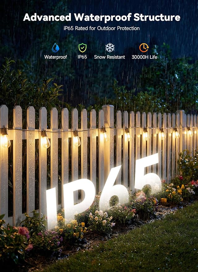 Minetom 53FT Outdoor String LED Patio Lights Waterproof,Shatterproof S14 Vintage Edison Bulbs,Commercial Grade Outside Hanging Lights Waterproof for Porch Deck Garden Backyard Balcony Cafe Bistro