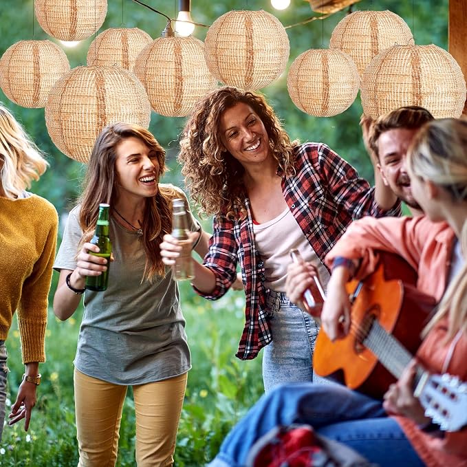 12 Pcs Print Burlap Paper Lanterns Round Chinese Paper Lanterns Farmhouse Boho Classroom Home Decor Classroom Sweet Birthday Party Ceremonial Event (8/10/12 Inch)