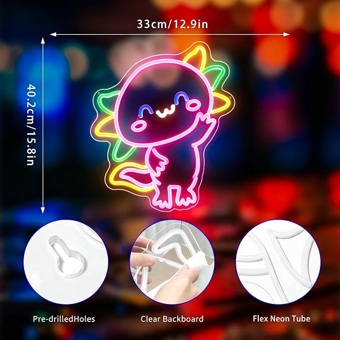 Neon Sign, Axolotl Neon Signs for Wall Decor LED Signs Neon Light | Axolotl Neon Sign for Bedroom, Kids Room, Living Room, Game Room, Bar, Party, Home Decor, Gift, Pink Decor, USB Powered