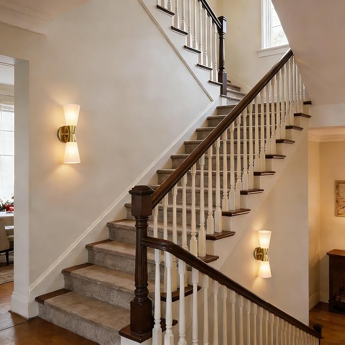 Wall Sconces Set of 2 for Bathroom, Modern Indoor Vanity Light Fixtures 15", Up Down Lighting, Wall Mount Lamp for Living Room Bedroom Hallway Stairway Fireplace Mirror E26 Base 2PC White&Gold